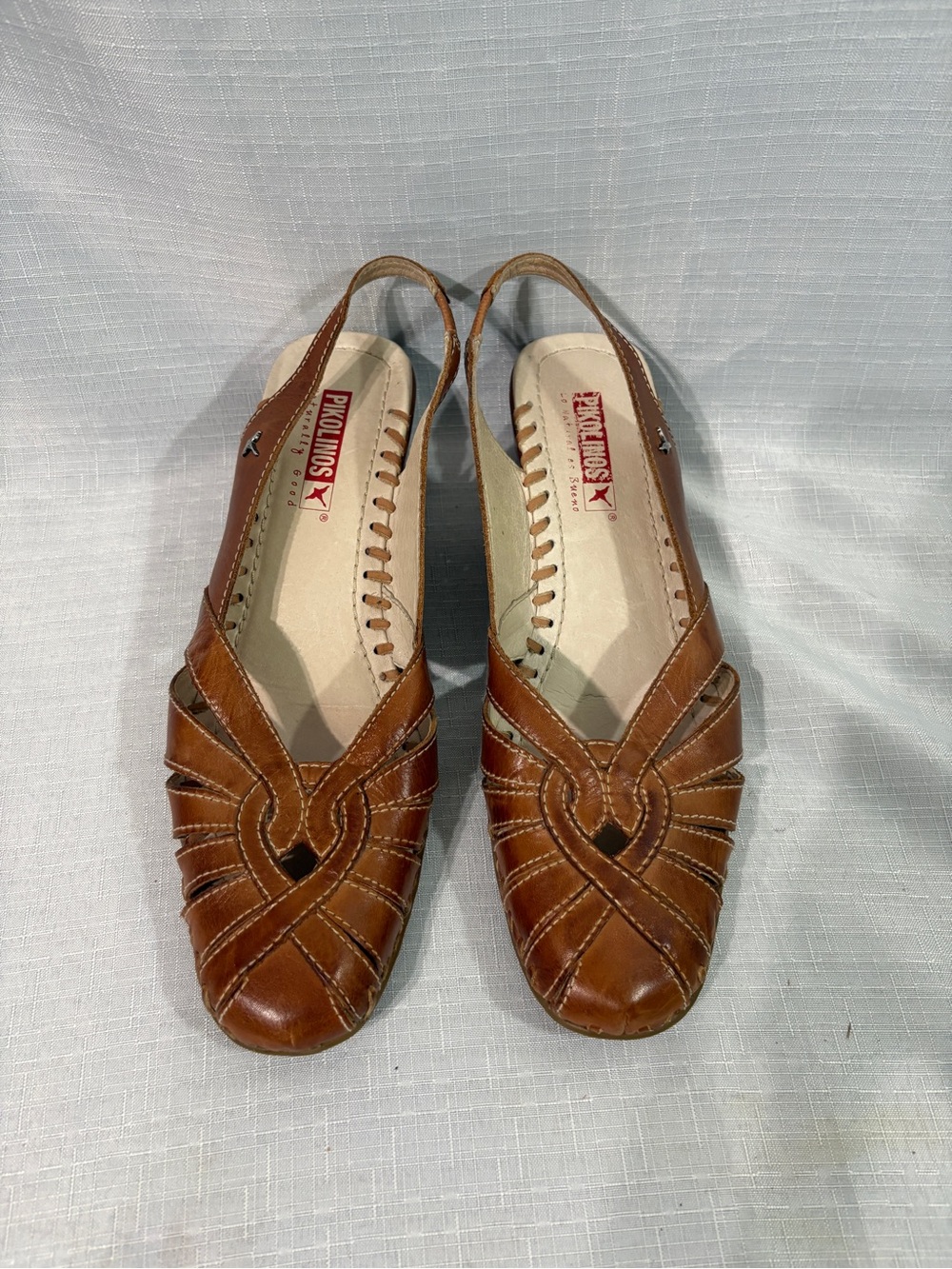 PIKOLINOS Tan Brown Leather Slingback Mules